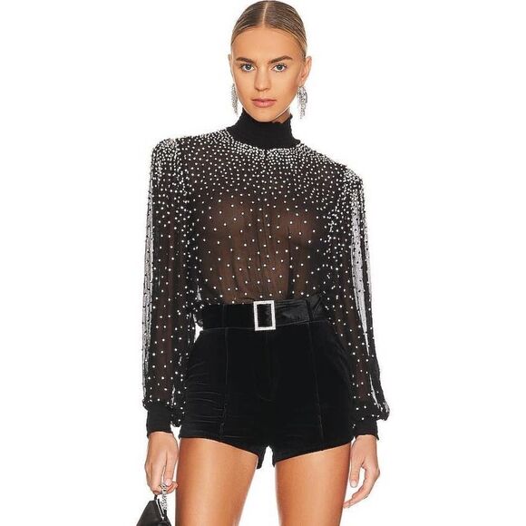 Retrofete AVA CHIFFON TOP black silver Small - Picture 6 of 7